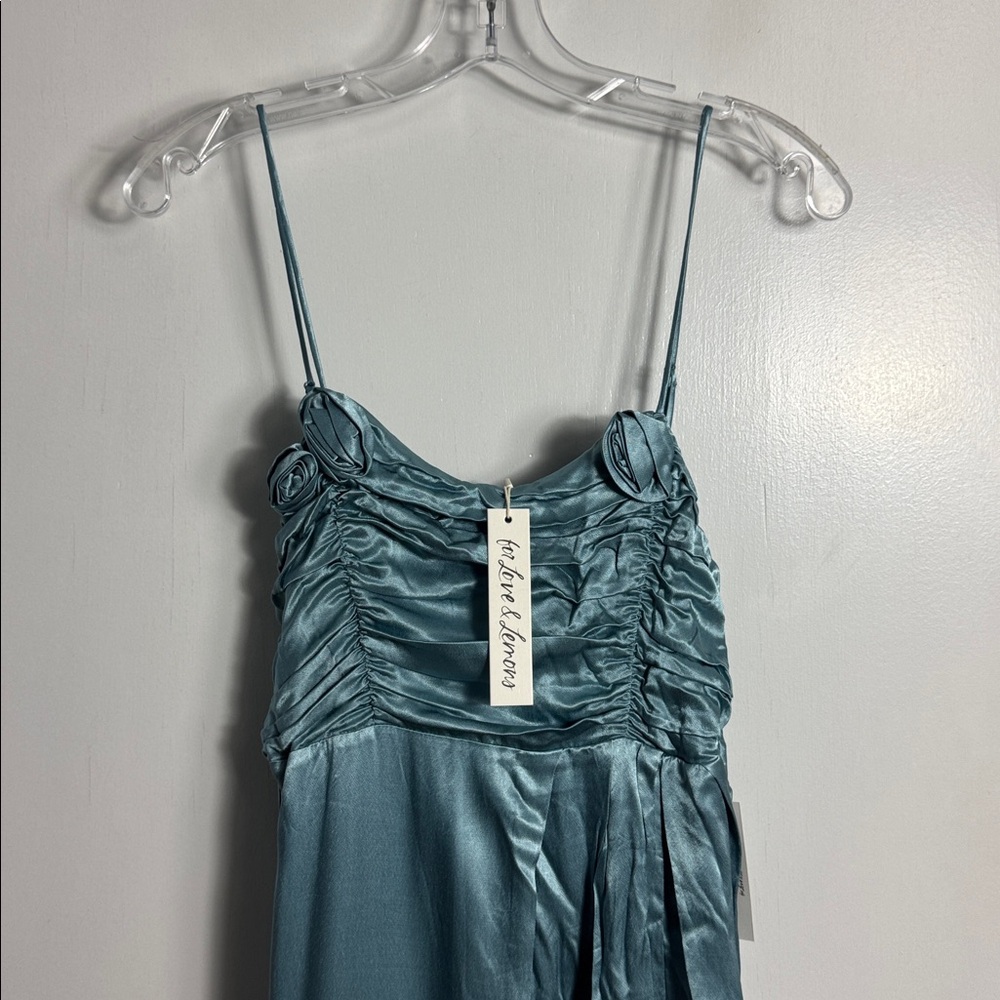 NWT For Love & Lemons Winona Bridesmaid Satin Maxi Gown In Blue Size Small - Picture 3 of 15